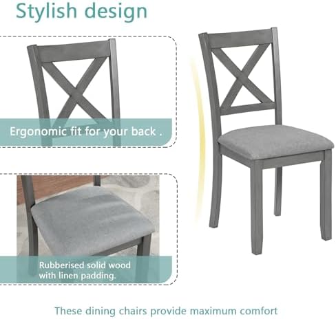 Harper & Bright Designs Modern 5-Piece Wooden Dining Table Set for 4, Grey Square Kitchen Table & 4 Upholstered Seating Chairs, Acacia/Birch Veneer, Space-Saving Design for Dining Room & Small Spaces - Image 5