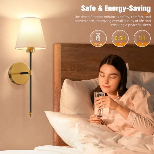 NIORSUN 19.9 inch Battery Operated Wall Sconce Set of 2,Black-Gold Rechargeable Wall Lights with 10400mAh Dimmable Detachable Bulbs and Remote, Wireless Sconces for Bedroom Living Room Hallway - Image 5