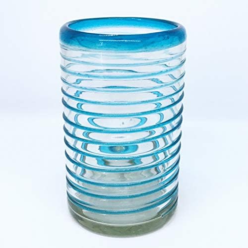 Aqua Blue Spiral 14 oz Drinking Glasses (set of 6), Recycled Glass, Lead-free, Toxin-Free (Drinking) - Image 2