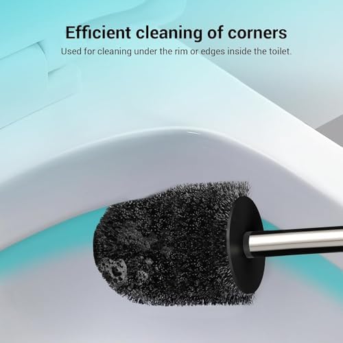 Compact Size Toilet Brush & Holder, 2 Pack, Stainless Steel Handle, Space Saving for Storage, Drip-Proof, Easy to Assemble, Black - Image 4