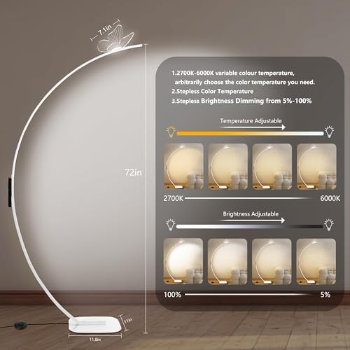 Arched Floor Lamp with Butterfly Design, Adjustable Brightness up to 2000 Lumens, Remote & Pedal Control, 3 Light Settings Standing Lamp for Living Room, Bedroom, Office (White) - Image 2