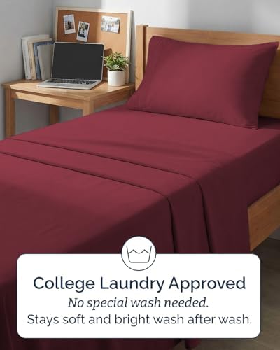 Twin XL 3 Piece Sheet Set - College Dorm Room Essentials - Burgundy - Image 6