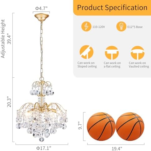 WUZUPS 5-Light Crystal Chandelier Pendant Ceiling Light Modern Lighting Fixture for Bedroom Hallway Bar Kitchen Bathroom, H 20.3" W17.1, E12 Base, Gold - Image 2