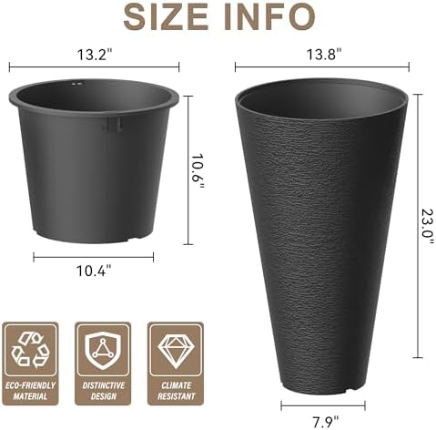 Kante Set of 2 Black Plastic Round Planters 23" Tall Home & Outdoor - Image 2
