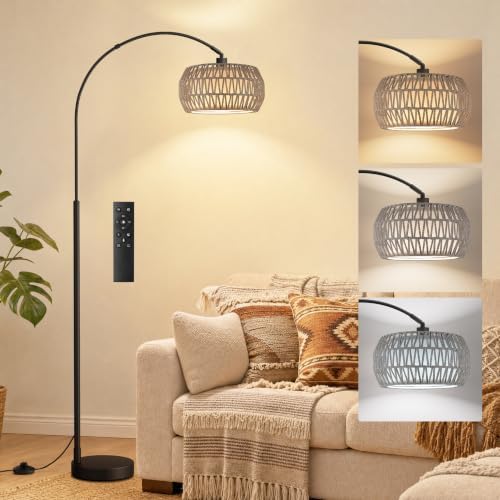 Ambimall Boho Arc Floor Lamp, Color Temp and Brightness Adjustable, Grey by Ambimall