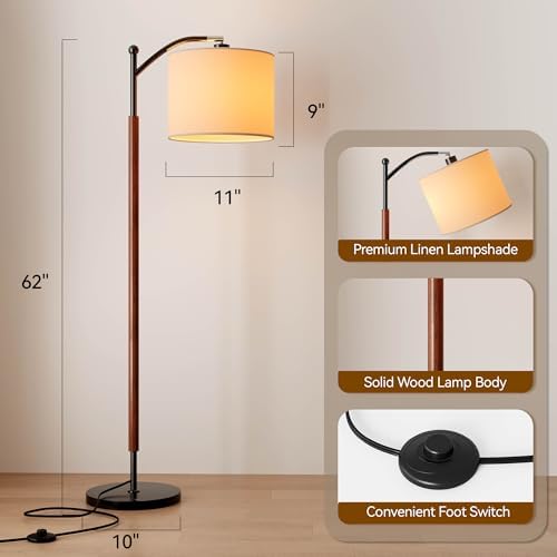 Arc Floor Lamp, Corner Mid Century Modern Floor Lamp, Standing Lamp with Adjustable Hanging Lampshade and Marble Base, Floor Lamps for Living Room, Bedroom, Office, Walnut Brown - Image 5
