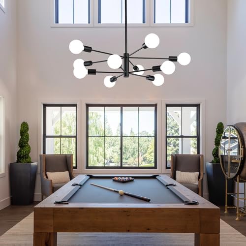 RUIYEY Modern Sputnik Chandeliers Light, 10-Light Black Chandeliers for Dining Room, E26 Height Adjustable Chandelier Ceiling Lighting Fixture for Farmhouse Kitchen Island Living Room Foyer - Image 6