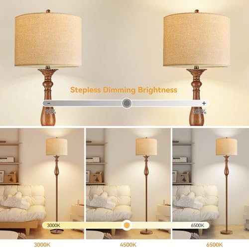 AHDWDW Floor Lamp for Living Room Bedroom,Mid-Century Modern Floor Lamp with Fabric Shade,Farmhouse Boho Floor Lamps with Remote,Dimmable & Adjustable Color Temperature Standing Tall Lamp for Corner - Image 2