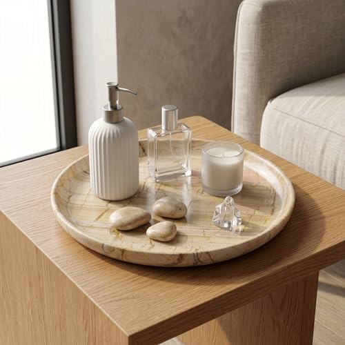 YKAJO Golden Horizon Round Marble Tray, 10" Deep Catchall Vanity Organizer - Image 5