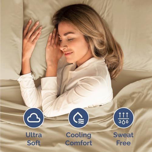 Short Queen Size 4 Piece Bed Sheet Set - RV Short Queen Sheets - Beige - Image 4