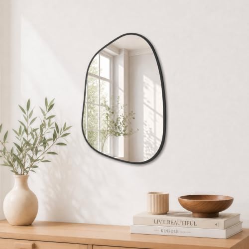 PERFNIQUE Irregular Wall Mirror Asymmetrical Mirror, 16''x12'' Small Black Mirror for Bathroom Bedroom Living Room Entryway, Decorative Modern Wall Decor, Wall Mounted (Black, 16''x12'') by PERFNIQUE