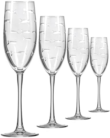 Rolf Glass School of Fish 8oz Champagne Flute Glass | Toasting Flute Glasses | Lead-Free Glass | Etched Flute Glasses | Proudly Made in the USA (Set of 4) by RolfGlass
