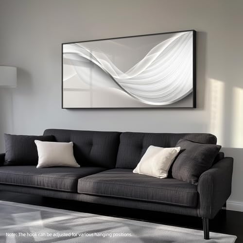 Large Framed Silver White Abstract Wall Art for Living Room, Vertical 30x60 - Image 2