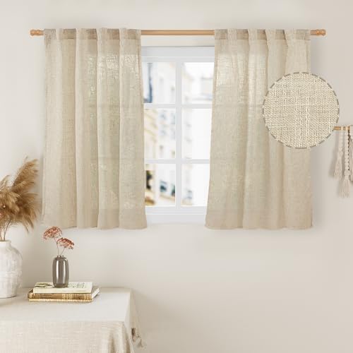 LAMIT Linen Curtains 40 Inch Length 2 Panels, Light Filtering Panels by LAMIT
