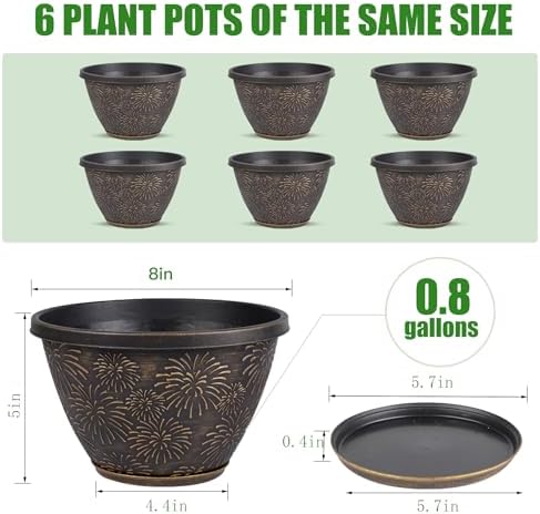 Nooulap 6 Pack 8 inch Plant Pots - Image 3
