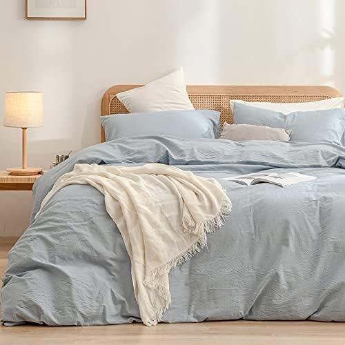 BESTOUCH Cotton Solid Duvet Cover Set Cornflower Blue Oversized Queen by BESTOUCH