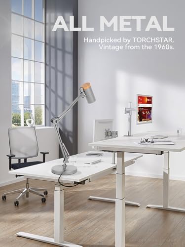 TORCHSTAR Tall Swing Arm Desk Lamp with Wooden Accent, Large Size, Grey - Image 4