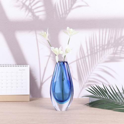 Hand Blown Glass Vase – 8.9" Tall Oval Decorative Art Glass with Colorful Speckled Finish, Luxury Centerpiece for Dining Table, Coffee Table, Mantel, Shelf, Murano Coastal Decor (Blue) - Image 7