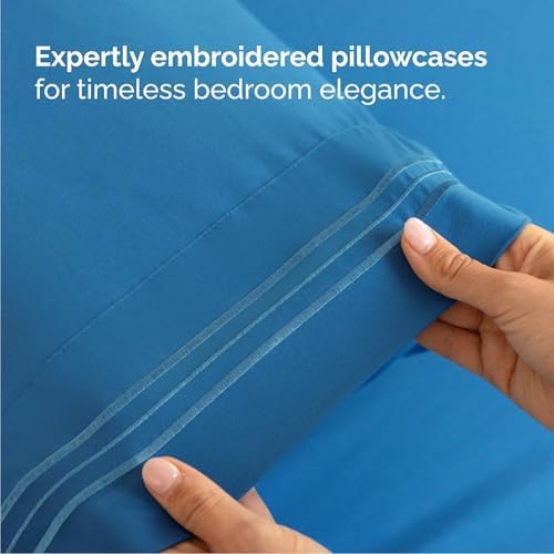 Queen Size 4 Piece Sheet Set - Breathable & Cooling Sheets - Denim Blue - Image 6