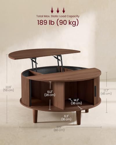 VASAGLE Round Coffee Table, Lift Top Coffee Table with Tambour Sliding Door - Image 2