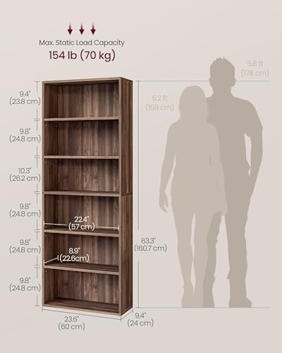 VASAGLE 6-Tier Bookshelf, Storage Organizer, 23.6 x 9.4 x 63.2 Inches - Image 5
