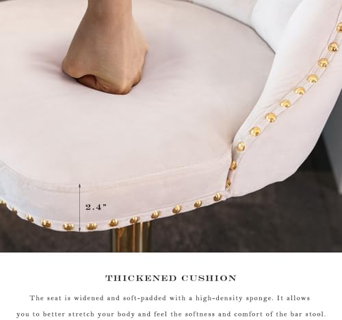 SoarFlash Velvet Bar Stool Set of 4, Adjustable Swivel Bar Stools with Gold Plated Metal Leg, Button Tufted, Footrest, Chrome Nailhead, Counter Height Chair for Kitchen, Bar, Dining Room (Beige) - Image 6