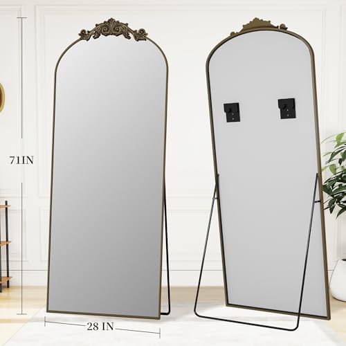 Vintage Full Length Mirror,71"x28" Arched Antique Floor Mirror with Carved Metal Frame,Large Standing Wall Mounted or Leaning Mirror for Bedroom Living Room Entryway,Bronze - Image 5