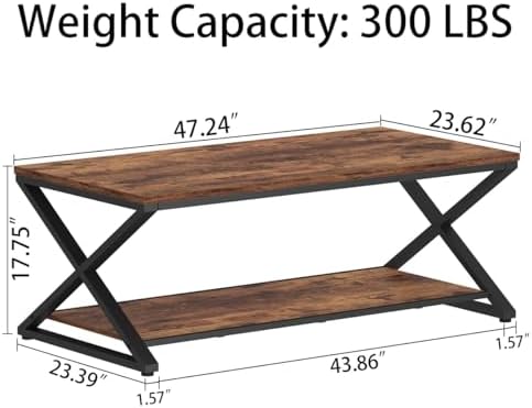 HSH 47" Rectangle Coffee Table with Storage for Living Room, Rustic Brown - Image 2