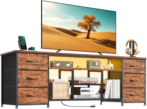 Furologee 63 Inch LED TV Stand, Entertainment Center, Rustic Brown by Furologee