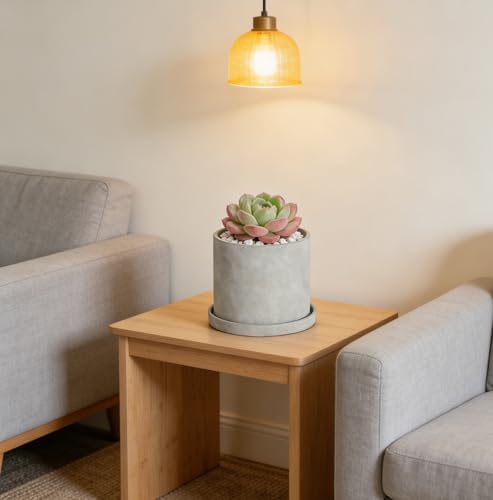 Ekirlin 6 Inch Indoor Plant Pot, Natural Cement Grey Garden Planters, Outdoor Concrete Flower Plant Pots with Drain Hole Saucer Tray, Modern Succulents Containers for Home Decor,Office and Most Plants - Image 6