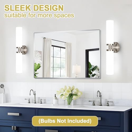 Wall Sconces Set of Two, Brushed Nickel Gold Bathroom Sconces Wall Lighting with Milky White Glass, Hardwired Modern Sconces Wall Decor Set of 2 Bathroom Light Fixtures for Mirror Living Room Bedroom - Image 6