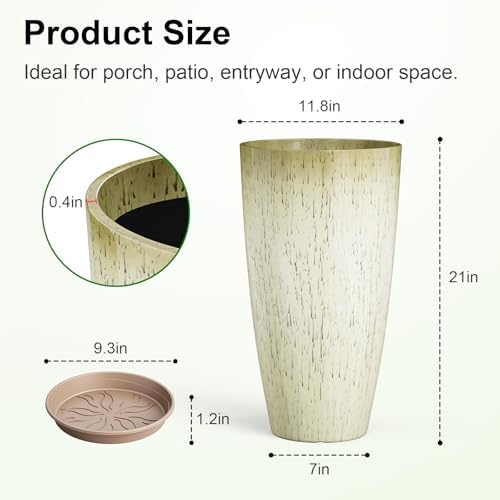 QCQHDU 21 inch Tall Planters for Outdoor & Indoor Plants, 2 Pack Sturdy Plant-Flower-Tree Pots for Front Porch Patio Deck Living Room Decor - Image 3