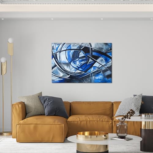 Abstract Wall Art Decor Modern Wall Art Pictures for Living Room Canvas Art Wall Decor Abstract Blue Wall Art Prints Artwork for Walls Black and White Wall Art Decorations Home Office Decor 24" X 36" - Image 3
