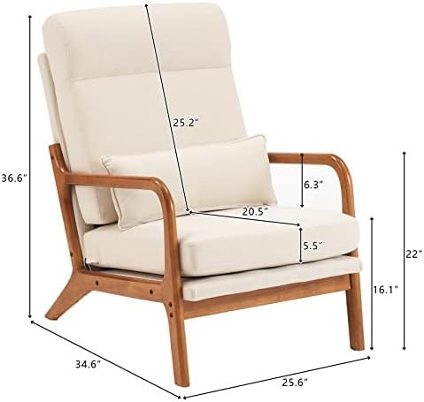 Karl home Accent Chair High Back Mid-Century Modern, Beige - Image 2