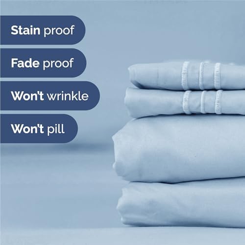 Split King Size 5 Piece Sheet Set - Breathable & Cooling Sheets - Sky Blue - Image 5