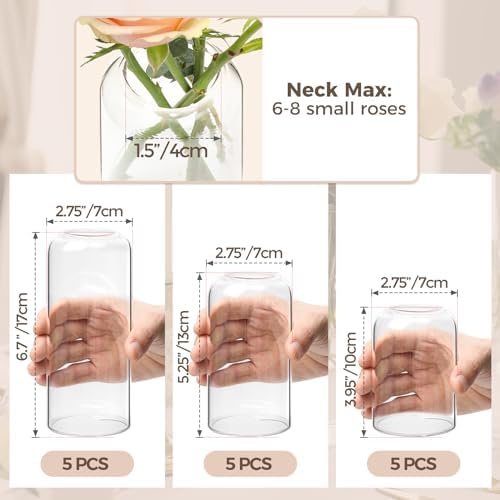ComSaf Glass Bud Vases in Bulk, Clear Small Flower Vases, Set of 15 - Image 3