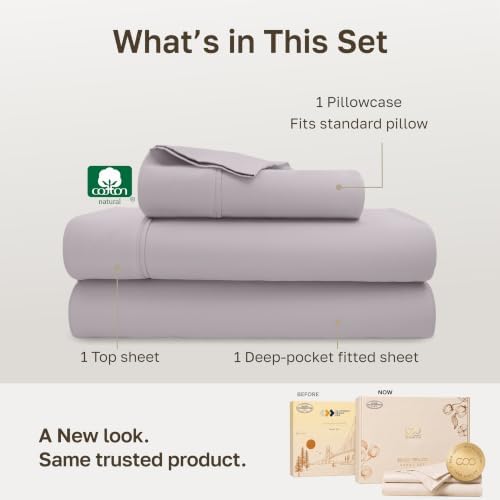 California Design Den Soft 100% Cotton Sateen Twin Size Sheets Set, 3 Pcs - Image 3