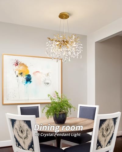 Modern Tree Branch Crystal Chandelier Luxury Gold Crystal Pendant Lighting 18" Contemporary 6-Light Chandeliers for Dining Room Kitchen Bedroom Living Room - Image 4