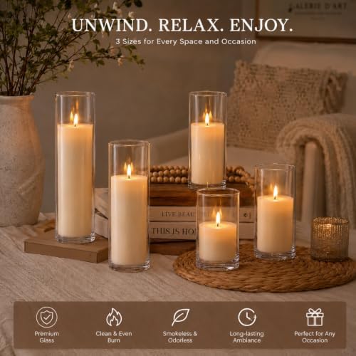 24 PCS Ivory White Pillar Candles and Glass Cylinder Vases Hurricane Glass Candle Holders for Pillar Candles Wedding Centerpieces, Party, Event, Home Office Decor(12 Candles+12 Candle Hoders) - Image 2