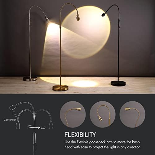 O’Bright Ray – Adjustable LED Beam Floor Lamp, Dimmable and Zoomable Spotlight, Flexible Gooseneck, Reading/Crafting Standing Lamp, Work Table Light, Antique Brass - Image 5