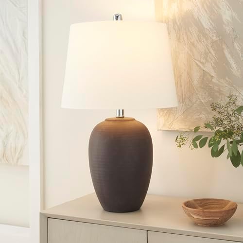 Nourison Home 23" Dark Purple Distressed Ceramic Pot Table Lamp for Bedroom, Living Room, Dining, Office, with White Shade - Image 3