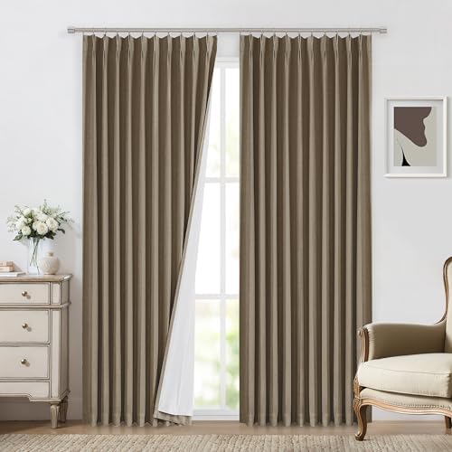 Vision Home Brown Pinch Pleated Full Blackout Curtains Linen Blended 60" Wide Thermal Insulated Window Panels 108 inch for Bedroom Living Room Darkening Pleat Drapes with Hooks Back Tab 60" Wx108 Lx1 - Image 2