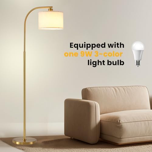 Tall Floor Lamp for Living Room,65'' Modern Standing Lamps with 9W LED Bulb,Elegant Floor Light with Fabric Shade,Gold Tall Lamp for Bedroom Office Study Room Corner Dining Room - Image 3