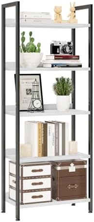 NUMENN Bookshelf, 5 Tier Freestanding Shelving Unit, White&Black by NUMENN