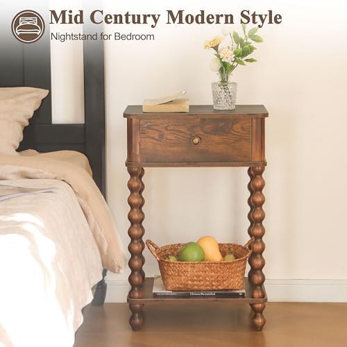 AWASEN Nightstand, Mid Century Modern Night Stand with Drawer for Living Room, Modern Bedside End Table with Spindle Wood Legs for Bedroom, Office, Rustic Brown - Image 6