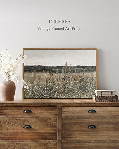 InSimSea Framed Canvas Wall Art Vintage Decor, Wildflower Field Vintage Wall Art Canvas Prints, Modern Farmhouse Bathroom Home Wall Decor, 16"x24" - Image 2