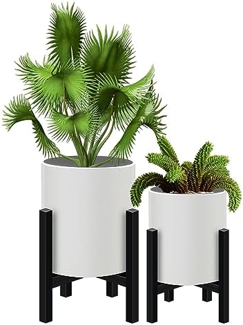 12 inch & 10 inch Plant Pot with Stands Set of 2 with Drainage Plug by Opnons