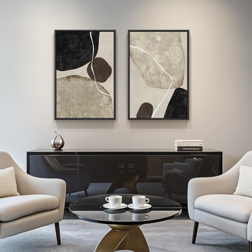 Large Framed Neutral Abstract Canvas Prints Wall Art Set of 2, 20x30 In - Image 2