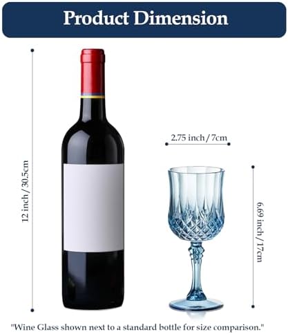 XUWAIDSGN 100Pcs Plastic Vintage Wine Glasses 7oz Reusable Embossed Goblet Glasses Pink Retro Wine Glassware Unbreakable Stemmed Champagne Water Cups for Wine Cocktail Juice Wedding (100, Blue) - Image 4