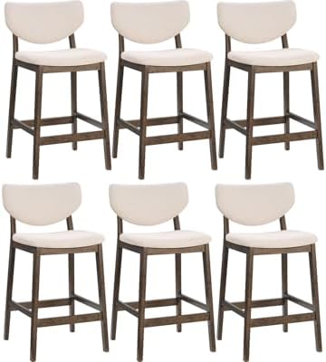 PrimeZone 26 Inch Kitchen Counter Height Barstools Set of 6, Walnut & Beige by PrimeZone